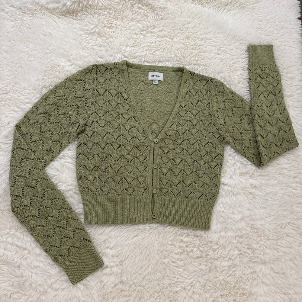Rhythm Boho Knit Cardigan Earthy Minimalist Coastal Chic Sweater - Picture 2 of 8
